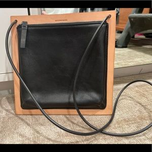 Building Block Black Leather Bag With Wooden Frame